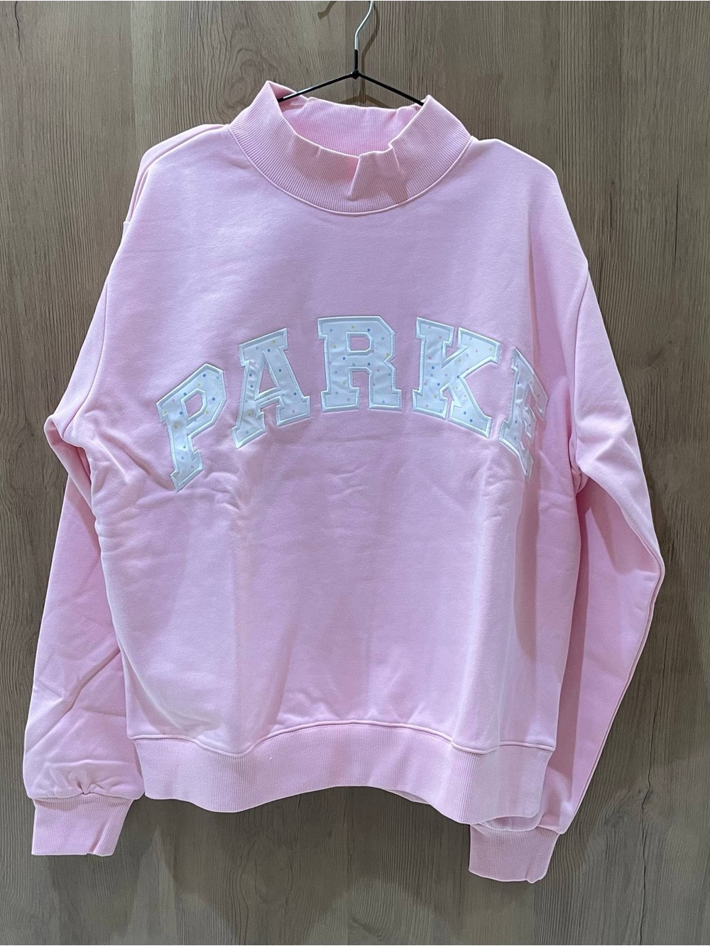 Parke Light Pink Mock Neck Sweatshirt with White Appliqué Logo